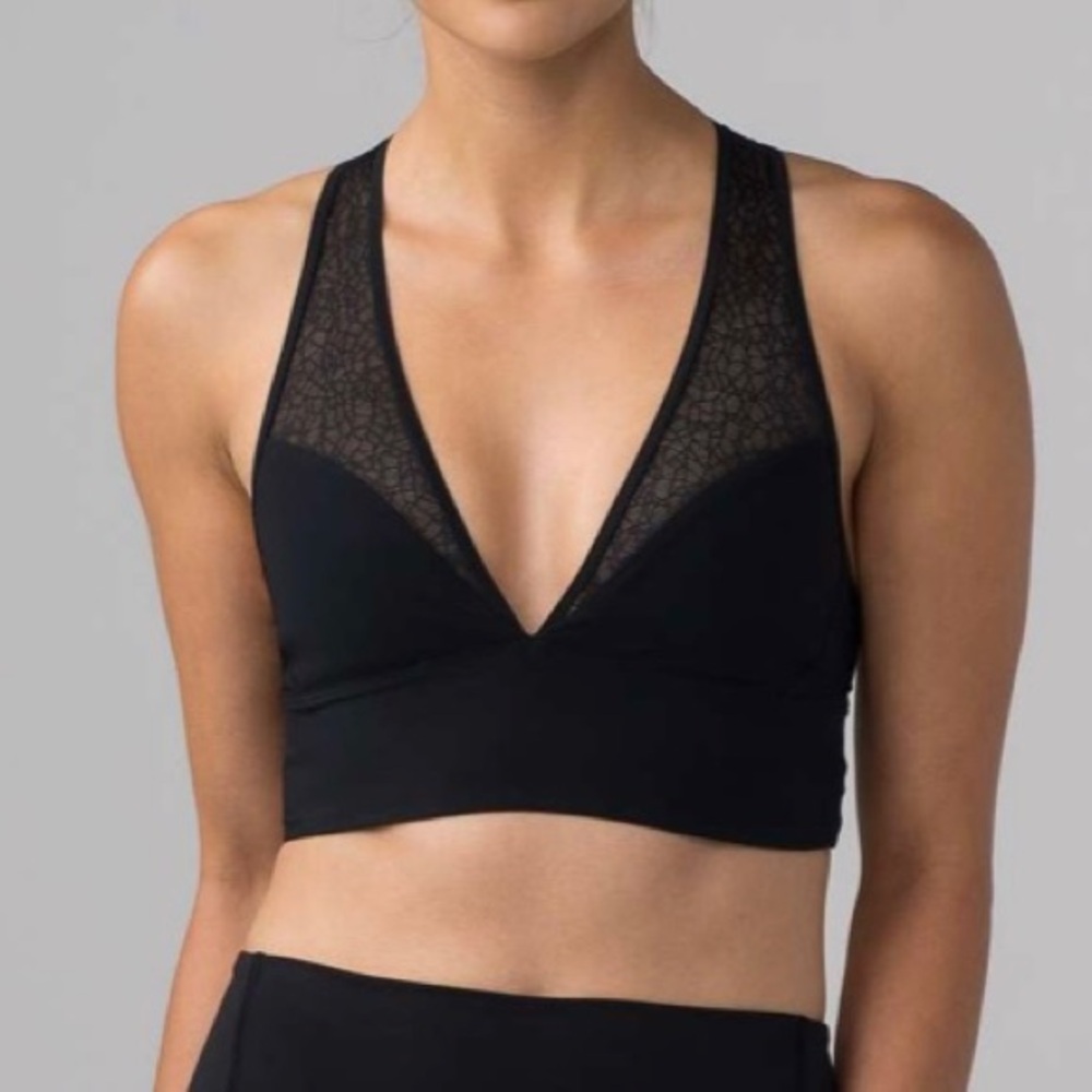 Lululemon Size 6 Twist & Train Bra Black Lace Racerback Sports Bra